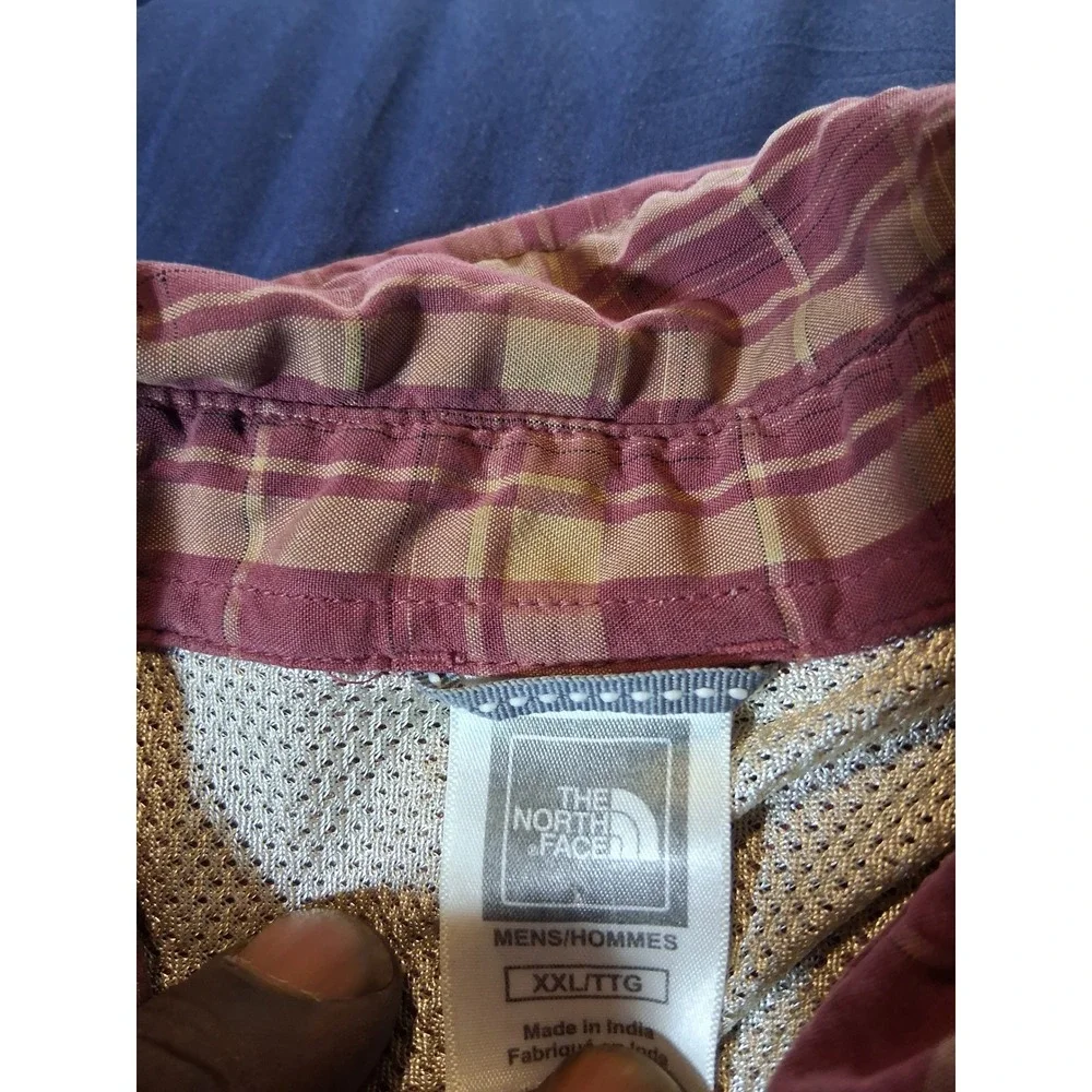 The North Face Mens XXL Plaid Button Down Shirt Maroon Tan Long Sleeve Hiking